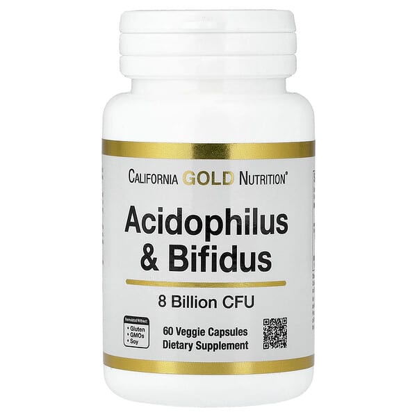California Gold Nutrition Acidophilus and Bifidus, Probiotic Blend with Lactobacillus acidophilus, Bifidobacterium lactis, and Bifidobacterium longum, 60 Veggie Capsules