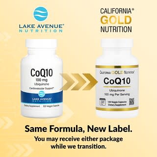 Lake Avenue Nutrition, CoQ10, Ubiquinona verificada por la Farmacopea de EE. UU. (USP), 100 mg, 120 cápsulas vegetales