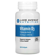 Lake Avenue Nutrition, 維生素 D3，25 微克（1,000 國際單位），360 粒軟凝膠