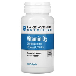 Lake Avenue Nutrition, Vitamine D3, 25 µg (1000 UI), 360 capsules à enveloppe molle