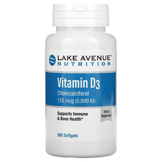 Lake Avenue Nutrition, 維生素 D3，125 微克 (5,000 國際單位)，360 粒軟凝膠