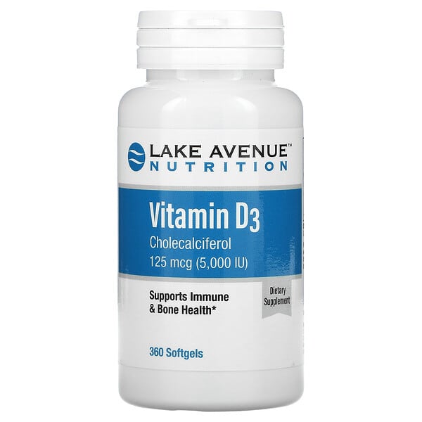 Lake Avenue Nutrition, Vitamina D3, 125 mcg (5000 UI), 360 cápsulas blandas