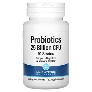 Lake Avenue Nutrition, Probióticos, Mezcla de 10 cepas, 25.000 millones de UFC, 60 cápsulas vegetales