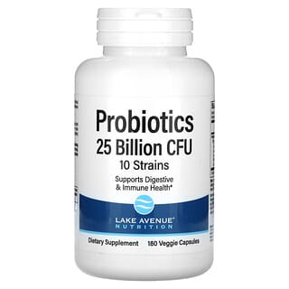 Lake Avenue Nutrition, Probióticos, Mezcla de 10 cepas, 25.000 millones de UFC, 180 cápsulas vegetales