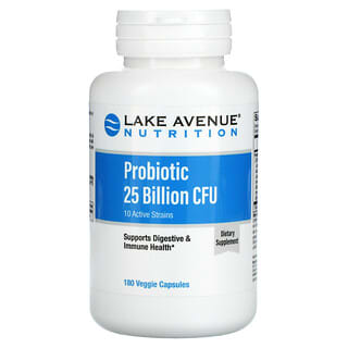 Lake Avenue Nutrition, Probióticos, 10 cepas activas, 25.000 millones de UFC, 180 cápsulas vegetales
