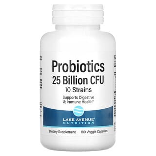 Lake Avenue Nutrition, Probióticos, Mistura de 10 Estirpes, 25 Bilhões de UFCs, 180 Cápsulas Vegetais