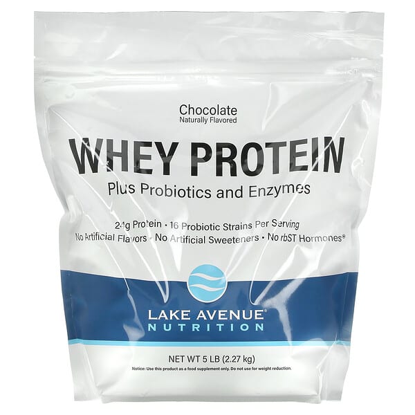 Lake Avenue Nutrition, Whey Protein + Probiotics, Chocolate, 5 lb Pouch ...