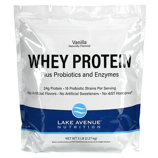 Lake Avenue Nutrition, เวย์โปรตีน + โพรไบโอติก รสวานิลลา ขนาด 5 ปอนด์ (2.27 กก.)