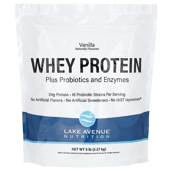 Lake Avenue Nutrition, Whey Protein + Probiotics, Vanilla, 5 lb (2.27 kg)