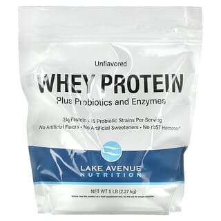 Lake Avenue Nutrition, Proteína Whey Mais Probióticos e Enzimas, Sem Sabor, 2,27 kg (5 lb)