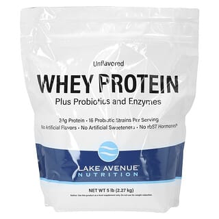 Lake Avenue Nutrition, Protéines de lactosérum + probiotiques, Non aromatisé, 2,27 kg
