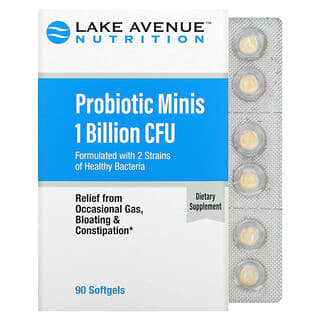 Lake Avenue Nutrition, Probióticos minis, 2 cepas de bacterias saludables, 1000 millones de UFC, 90 minicápsulas blandas