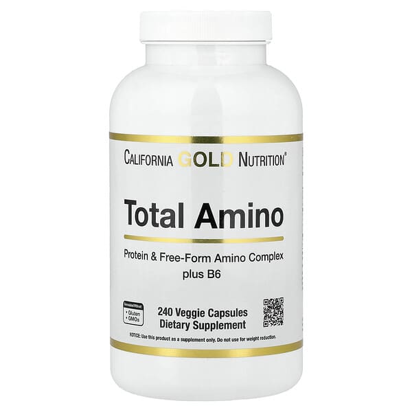 California Gold Nutrition, Total Amino with Vitamin B-6, and 20 Amino Acid Blend, 240 Veggie Capsules