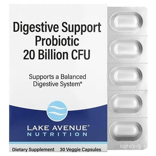 Lake Avenue Nutrition, Probiótico de Auxílio Digestivo, Mistura Prebiótica e Probiótica, 20 Bilhões de UFCs, 30 Cápsulas