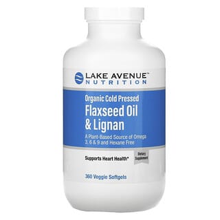 Lake Avenue Nutrition, Organic Cold Pressed Flaxseed Oil & Lignan, kaltgepresstes Bio-Leinsamenöl und Lignan, hexanfrei, 360 vegetarische Weichkapseln