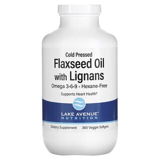 Lake Avenue Nutrition, Aceite de semilla de lino prensado en frío y lignano orgánicos, Sin hexano, 360 cápsulas blandas vegetales