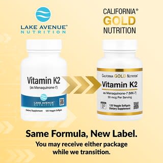 California Gold Nutrition, Vitamina K2 (en forma de menaquinona-7), 50 mcg, 120 cápsulas blandas vegetales