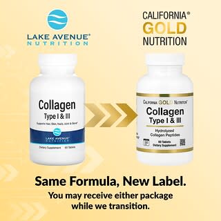 California Gold Nutrition, гидролизованный коллаген типов I и III, 3000мг, 60 таблеток (1000 мг в 1 таблетке)
