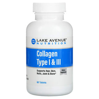 Lake Avenue Nutrition, Colágeno Hidrolisado Tipos 1 e 3, 1.000 mg, 60 Comprimidos