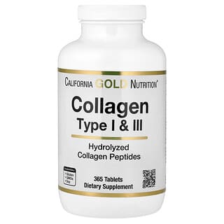 California Gold Nutrition, Colágeno hidrolizado de tipo I y III, 365 comprimidos