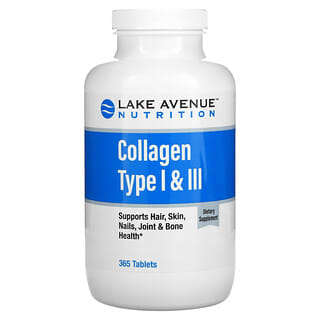 Lake Avenue Nutrition, Colágeno Hidrolisado Tipos 1 e 3, 1.000 mg, 365 Comprimidos