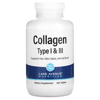 Lake Avenue Nutrition, Colágeno hidrolizado de tipo 1 y 3, 1000 mg, 365 comprimidos