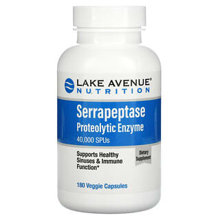 Lake Avenue Nutrition, セラペプターゼ、タンパク質酵素、40,000SPU、ベジカプセル180粒