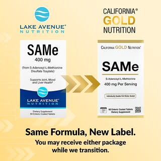 Lake Avenue Nutrition, SAMe (дисульфат тозилат), 400 мг, 60 таблеток, покрытых кишечнорастворимой оболочкой