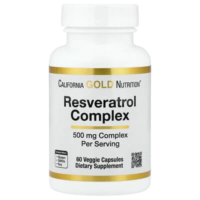 California Gold Nutrition, Resveratrol Complex with Grape Seed Extract, Red Wine Extract, and Trans-Resveratrol, 60 Vegetarian Capsules