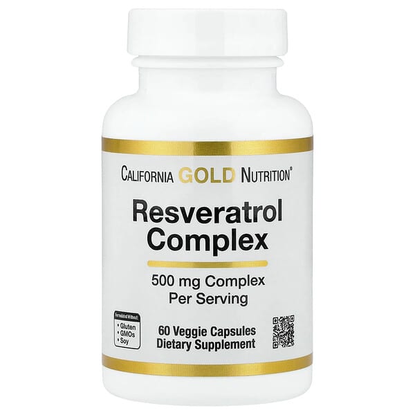 California Gold Nutrition, Resveratrol Complex with Grape Seed Extract, Red Wine Extract, and trans-Resveratrol, 60 Veggie Capsules