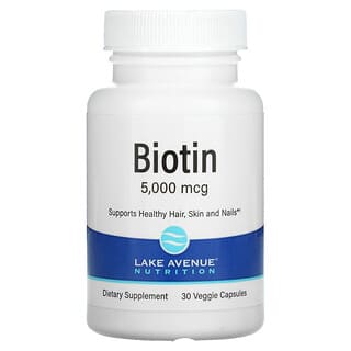 Lake Avenue Nutrition, Biotina, 5.000 mcg, 30 Cápsulas Vegetais