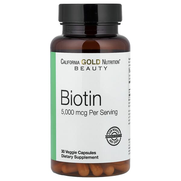 California Gold Nutrition Biotin, 5,000 mcg, 30 Veggie Capsules