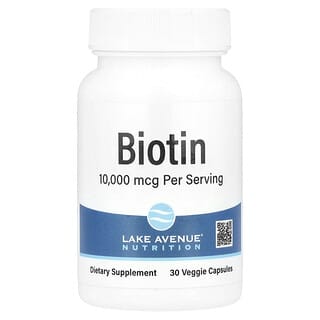 Lake Avenue Nutrition, Biotina, 10.000 mcg, 30 cápsulas vegetales