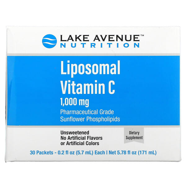 Lake Avenue Nutrition, ліпосомальний вітамін С, без підсолоджувачів, 1000 мг, 30 пакетів по 5,7 мл (0,2 унції)