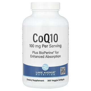 Lake Avenue Nutrition, CoQ10 más BioPerine, 100 mg, 365 cápsulas blandas vegetales