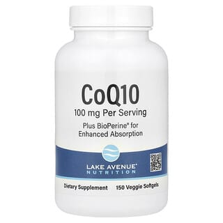 Lake Avenue Nutrition, CoQ10 dengan BioPerine, 100 mg, 150 Kapsul Gel Lunak Veggie