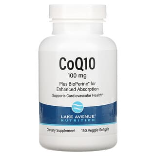 Lake Avenue Nutrition, CoQ10、BioPerine（バイオペリン）配合、100mg、植物性ソフトジェル150粒