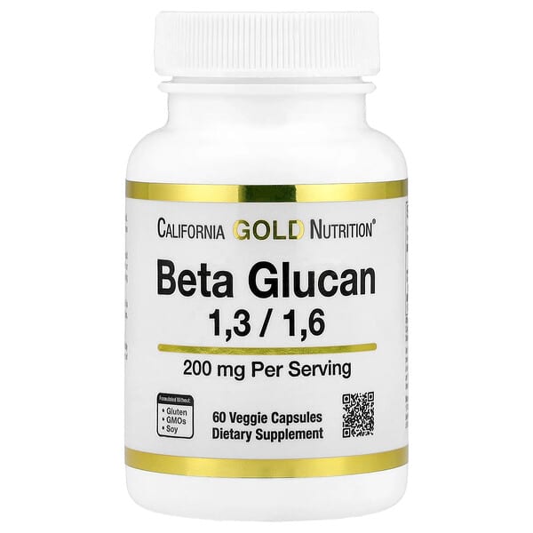 California Gold Nutrition Beta Glucan 1-3, 1-6, 200 mg, 60 Veggie Capsules
