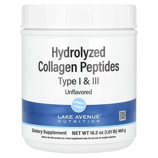 Lake Avenue Nutrition, Péptidos de colágeno hidrolizado, De tipo I y III, Sin sabor, 460 g (1,01 lb)