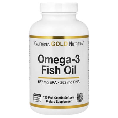 California Gold Nutrition, Omega-3 Fish Oil, 120 Fish Gelatin Softgels (1,250 mg per Softgel)