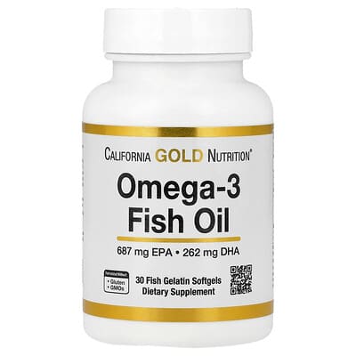 California Gold Nutrition, Omega-3 Fish Oil, 30 Fish Gelatin Softgels (1,250 mg per Softgel)