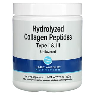 Lake Avenue Nutrition, Péptidos de colágeno hidrolizado, Tipo I y III, Sin sabor, 200 g (7,05 oz)