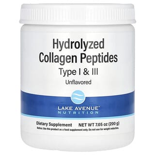 Lake Avenue Nutrition, пептиды гидролизованного коллагена типов I и III, без добавок, 200 г (7,05 унции)