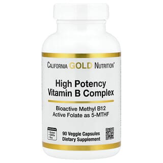 California Gold Nutrition, Complejo de vitaminas B de alta potencia con clorhidrato de tiamina, niacina, ácido pantoténico e inositol, 90 cápsulas vegetales