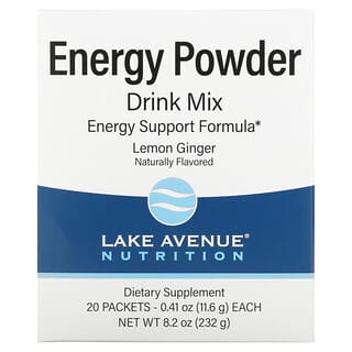 Lake Avenue Nutrition, Energy Powder Drink Mix, Lemon Ginger, 20 Packets, 0.41 oz (11.6 g) Each