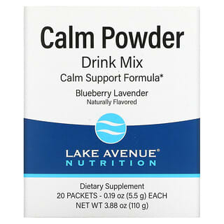 Lake Avenue Nutrition, Calm Powder Drink Mix, Blueberry Lavender, 20 Packets, 0.19 oz (5.5 g) Each