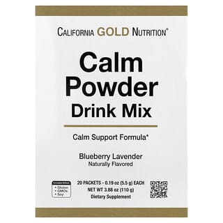 Lake Avenue Nutrition, Calm Powder Drink Mix with Potassium and AminoCalm Blend, L-Tryptophan and L-Theanine, Blueberry Lavender, 20 Packets, 0.19 oz (5.5 g) Each