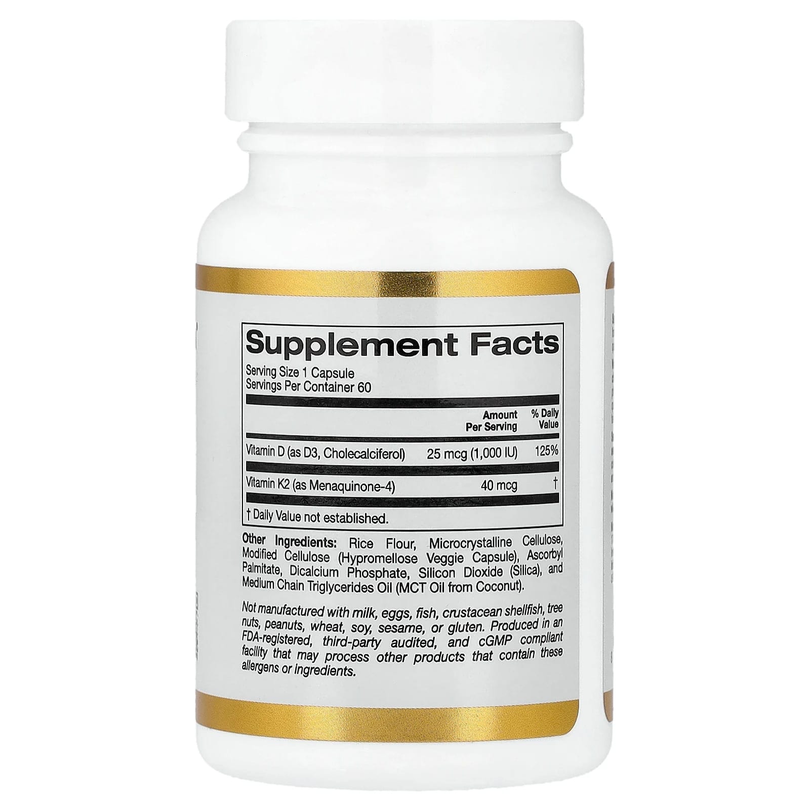 California Gold Nutrition, 維他命 D3 + K2，60 粒素食膠囊