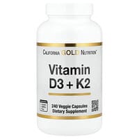 California Gold Nutrition, Vitamina D3 + K2, 240 Cápsulas Vegetais