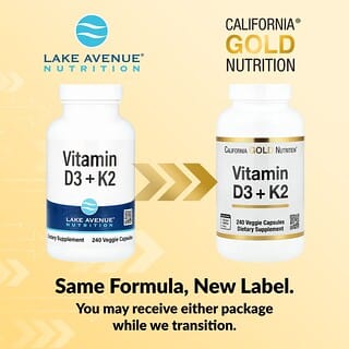 Lake Avenue Nutrition, Vitamina D3 + K2, 240 Cápsulas Vegetais